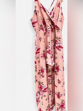 Francesca’s | Miami Pink Floral Overlay Romper Dress, Size M